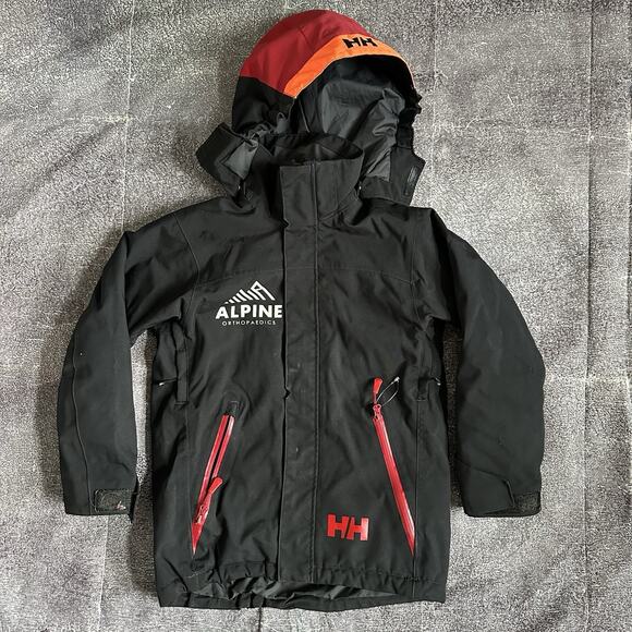 Kid's Helly Hansen Hellytech Black Red Insulated Winter Ski Coat Jacket Sz 10